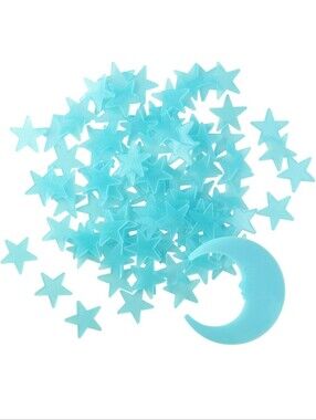 41 Pcs Glow-in-the-Dark Star and Moon Wall Stickers - Aqua Blue